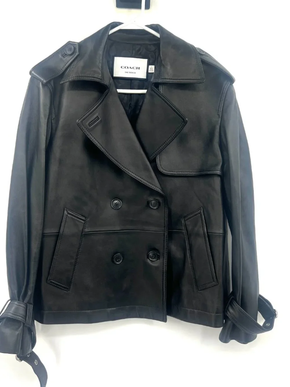 Coach Mini Leather Trench 100% Lambskin Leather Black Women's Medium - Picture 3 of 6